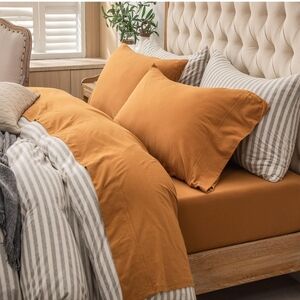 PURE ERA Jersey Knit 4pc Bed Sheet Set 100% T-Shirt Cotton Super Soft Comfy Brea